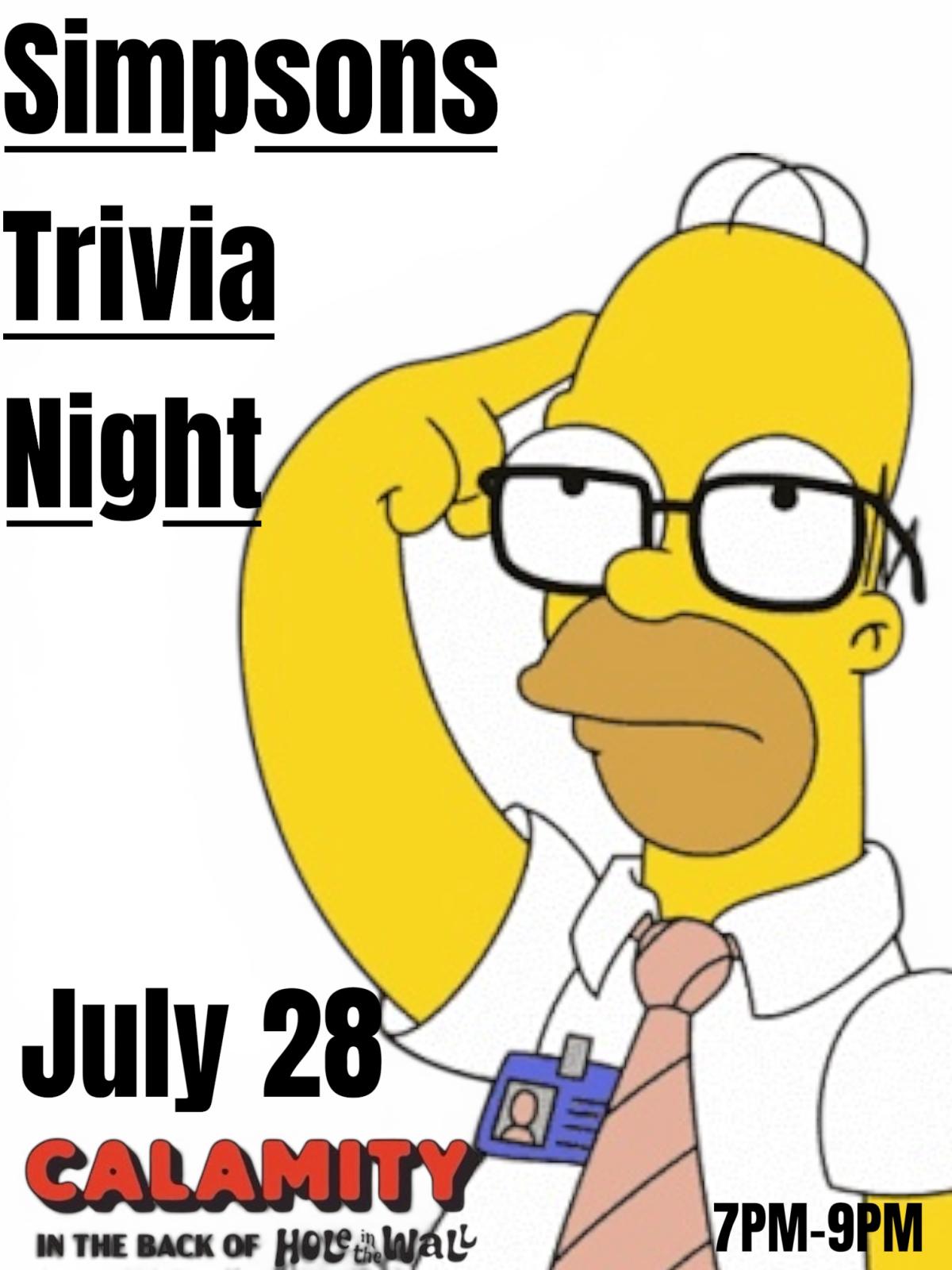 Simpsons Trivia Night inside Calamity